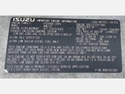 2015 ISUZU 4HK1TC Engine Assembly